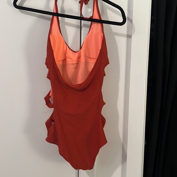 aerie Salmon One-Piece Bathing Suit with Side Cut-outs — Size M - Picture 4 of 6